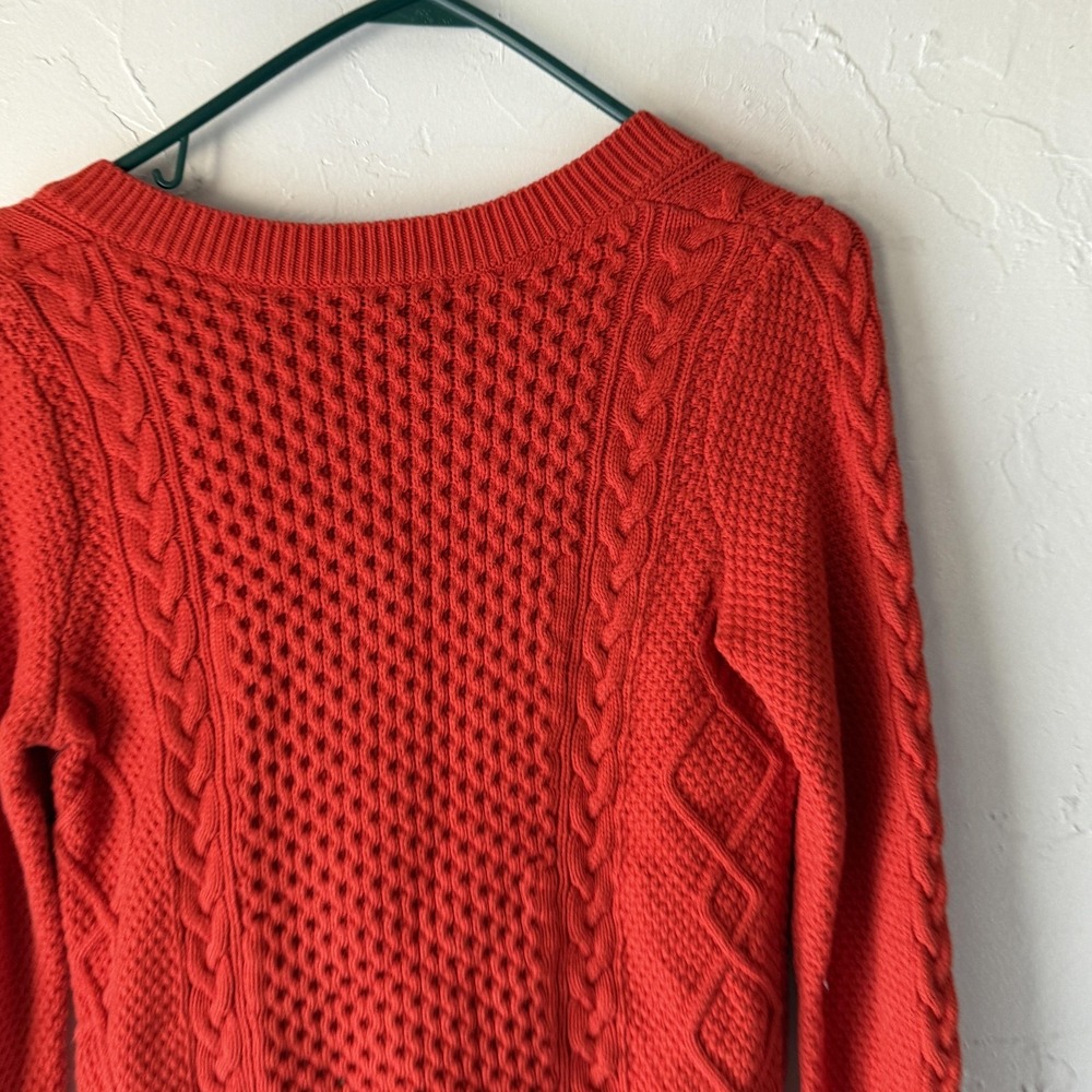 Banana Republic Sweater Womens XS Red Cable Knit Pullover V Neck Cotton Preppy - Picture 9 of 9